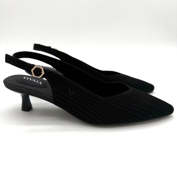 Vivaia Selena Kitten Slingback Old Money Knit Breathable Comfort Heels Black 8 - Picture 1 of 8